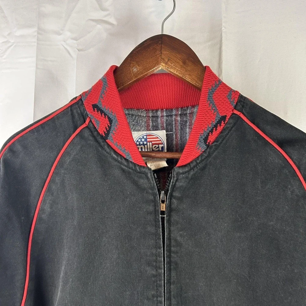 Vintage Miller Outerwear Jacket Mens Medium Black Bomber Southwest Knit Trim 80s